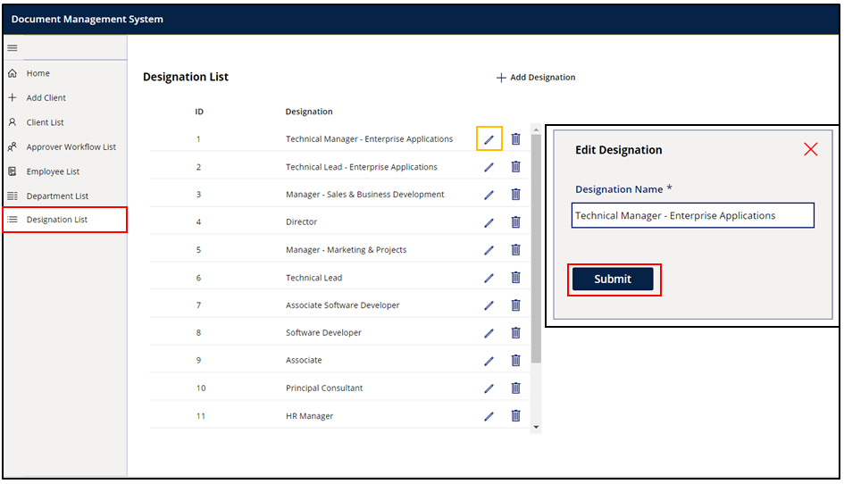 21. [Orange Box] is selected, a form will appear with pre-filled name of selected designation