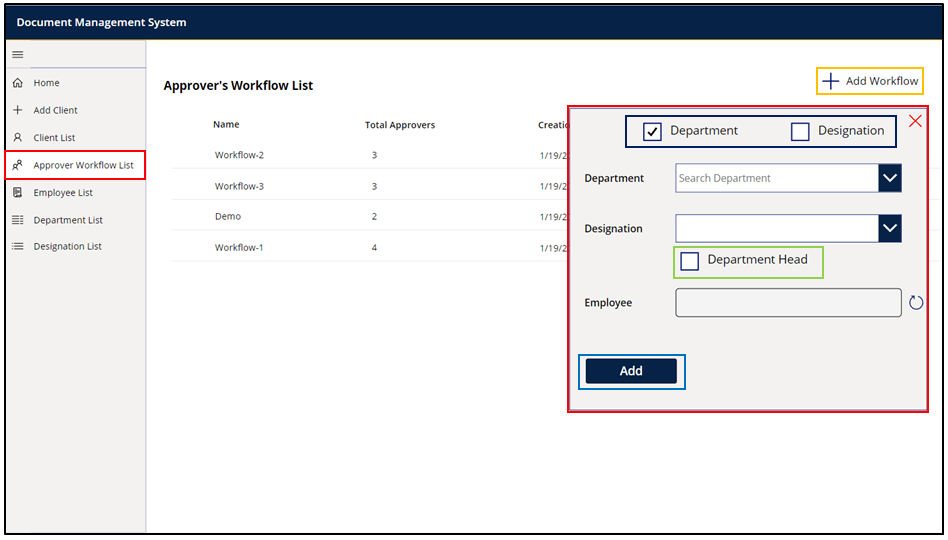 9. select the Department Head [Green Box] when the desired Department is selected.